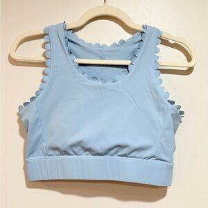 Renwick Golf Scalloped Edge Sports Bra, Baby Blue Cute Crop Top, Size Medium